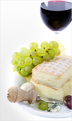 Wijn, kaas en druiven